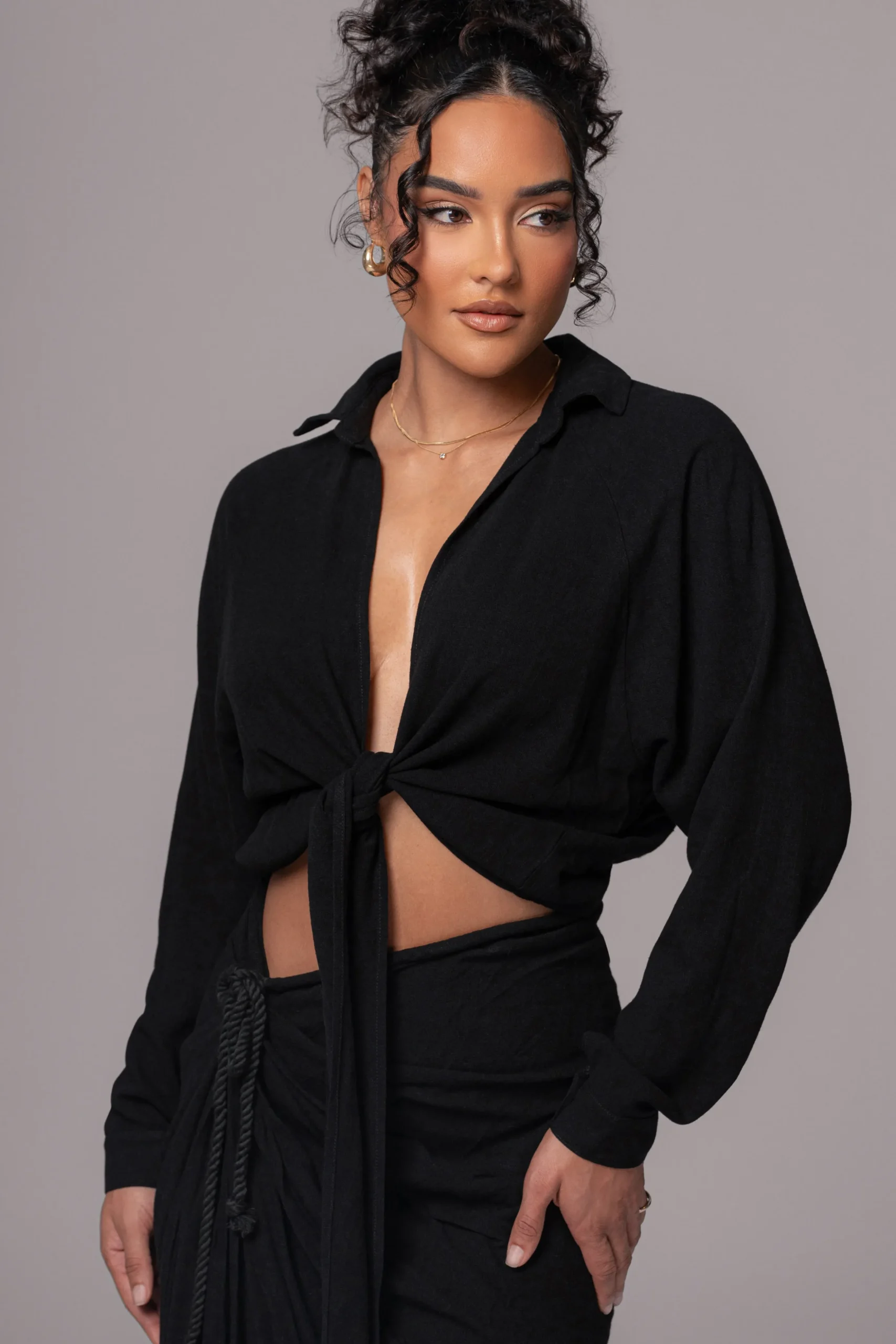 Black Soho Front Tied Woven Top