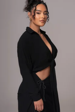 Black Soho Front Tied Woven Top