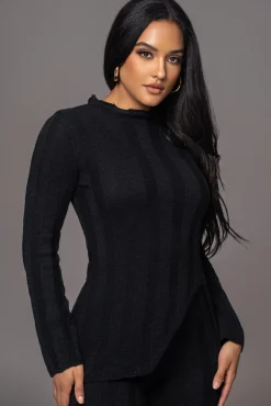 Black Take A Chance Ribbed Pant Set
