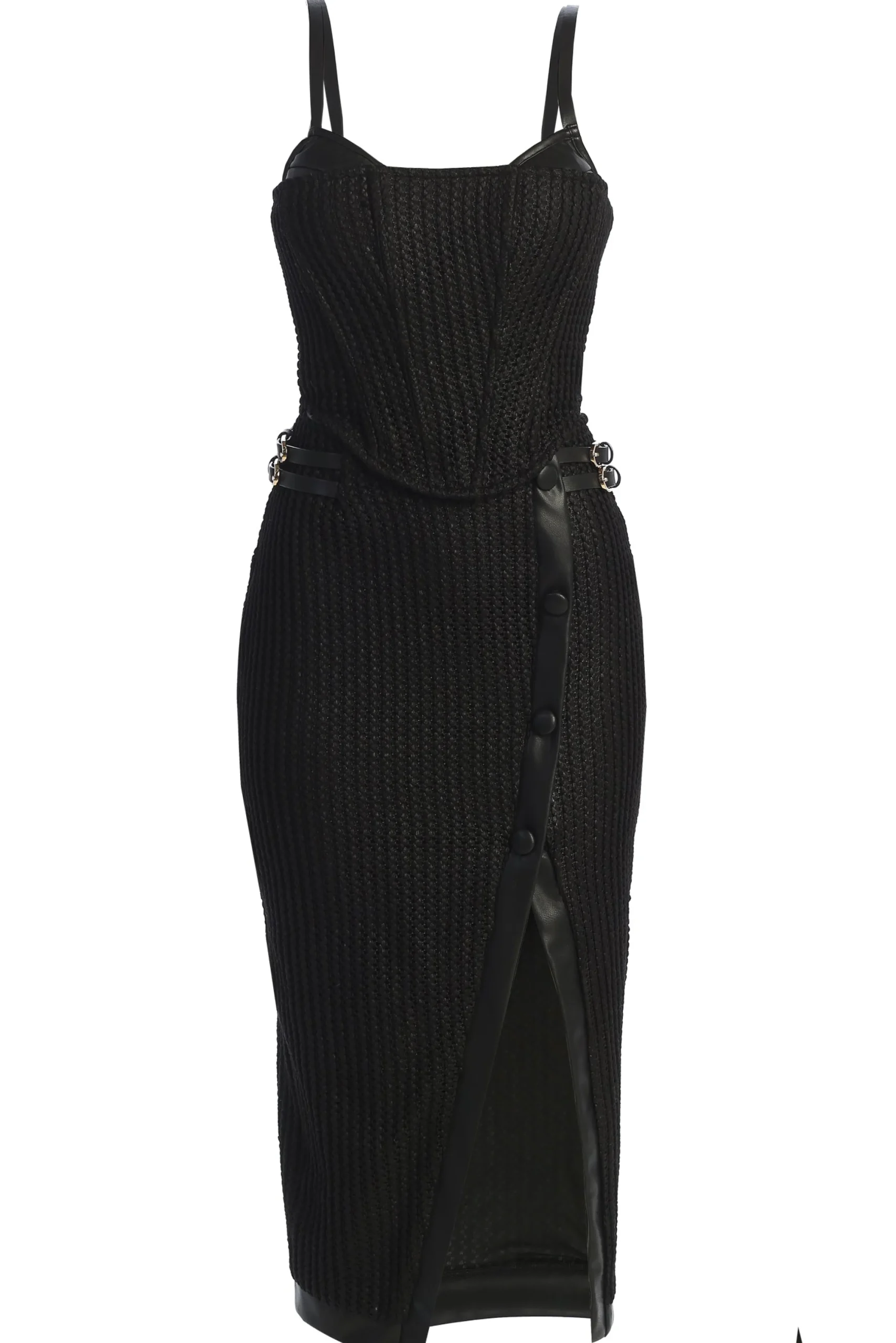 Black Textured Mystique Midi Skirt
