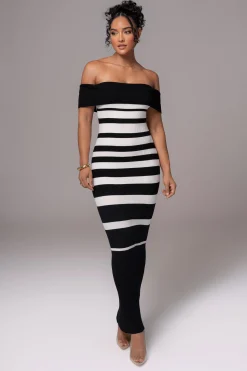 Black/Ivory Striped Custom  Maxi Dress