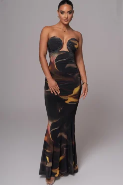 Black/Yellow Bethany Strapless Maxi Dress