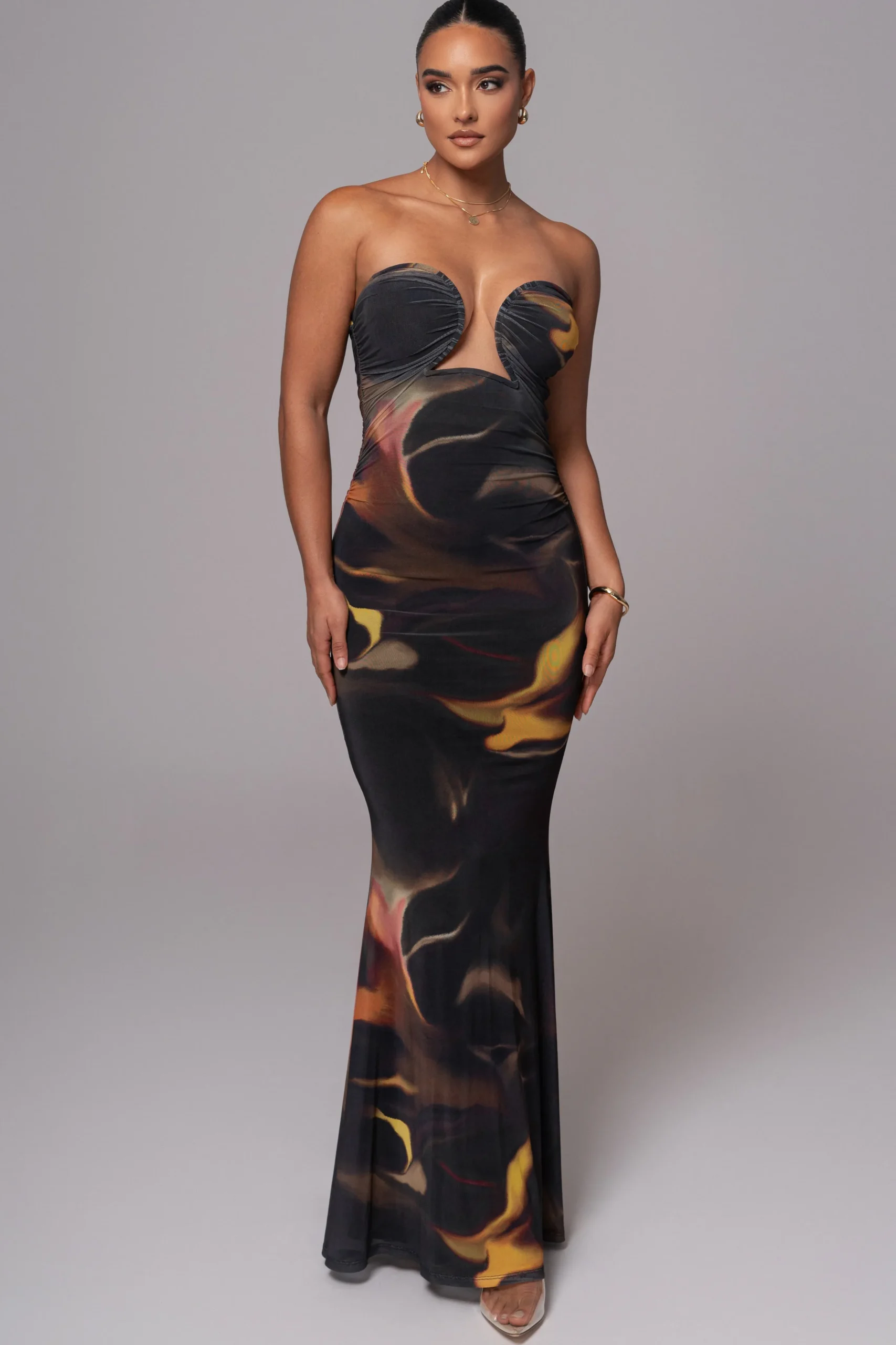 Black/Yellow Bethany Strapless Maxi Dress