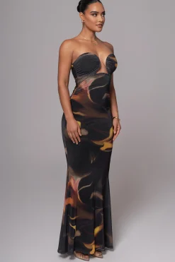 Black/Yellow Bethany Strapless Maxi Dress