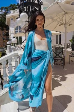 Blue Abstract Marine Print Sarong