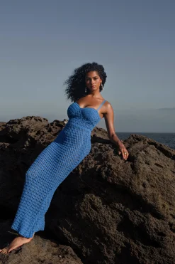 Blue Deep Sea Crochet Maxi Dress
