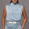 Blue Desiree Mock Neck Top