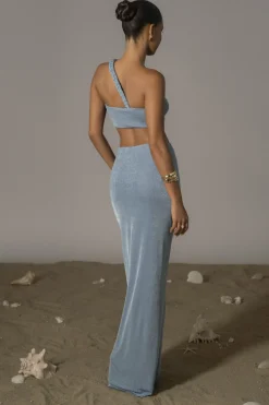 Blue Ema One Shoulder Maxi Dress