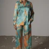 Blue  Hidden Gems Satin Pant Set