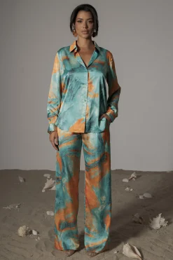 Blue  Hidden Gems Satin Pant Set
