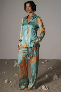 Blue  Hidden Gems Satin Pant Set
