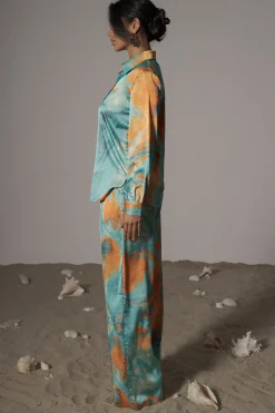 Blue  Hidden Gems Satin Pant Set