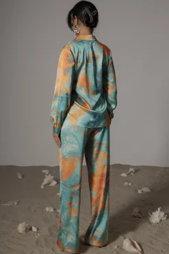 Blue  Hidden Gems Satin Pant Set