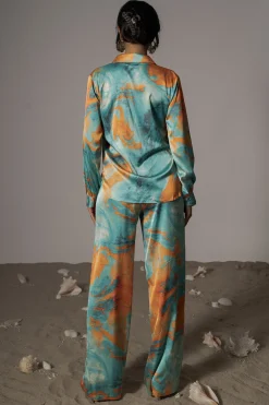Blue  Hidden Gems Satin Pant Set