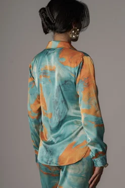Blue  Hidden Gems Satin Pant Set