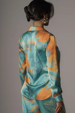 Blue  Hidden Gems Satin Pant Set