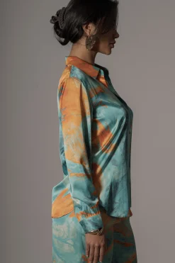 Blue  Hidden Gems Satin Pant Set