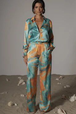 Blue  Hidden Gems Satin Pant Set