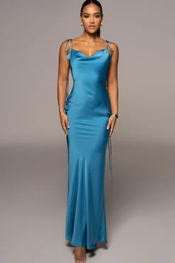Blue Irresistible Satin Maxi Dress