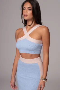 Blue/Beige Heartbreaker Two-Piece Skirt Set