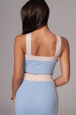 Blue/Beige Heartbreaker Two-Piece Skirt Set