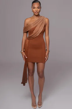 Bronze Asymmetric Drape Mini Dress