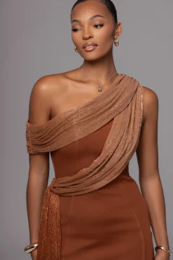 Bronze Asymmetric Drape Mini Dress