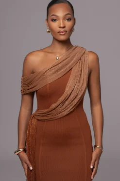 Bronze Asymmetric Drape Mini Dress