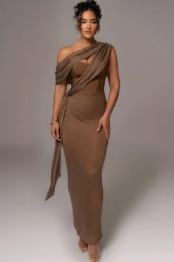 Bronze Metallic Celestina Draped Maxi Dress