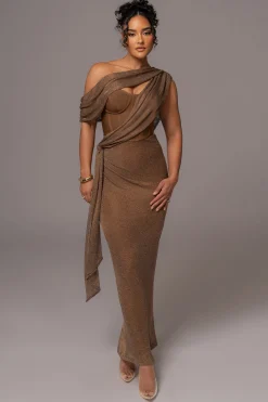 Bronze Metallic Celestina Draped Maxi Dress