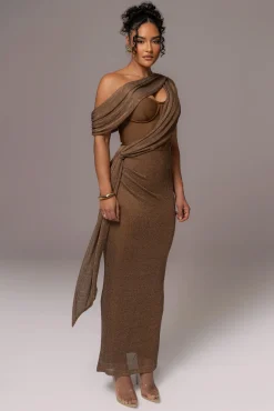 Bronze Metallic Celestina Draped Maxi Dress