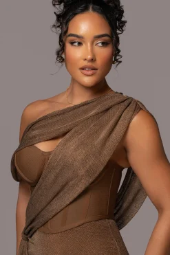 Bronze Metallic Celestina Draped Maxi Dress