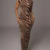 Brown Abstract Print Edel Mock Maxi Dress