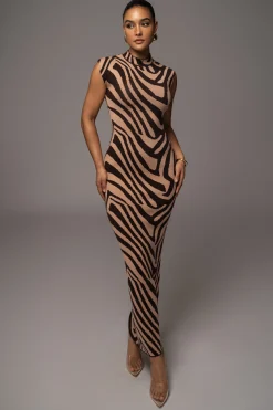 Brown Abstract Print Edel Mock Maxi Dress