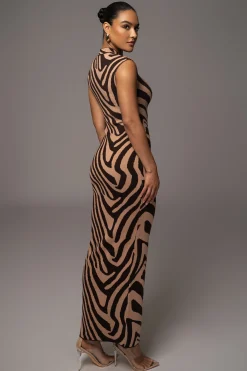 Brown Abstract Print Edel Mock Maxi Dress