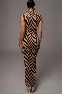 Brown Abstract Print Edel Mock Maxi Dress