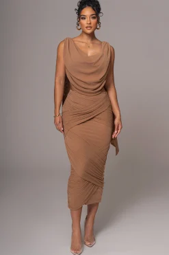 Brown Divine Drape Skirt Set