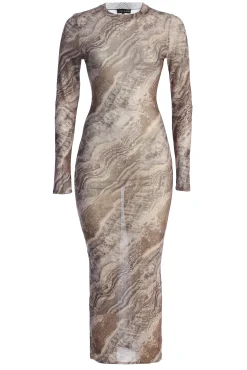 Brown Multi Solana Mesh Maxi Dress