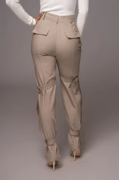 Brown Refined Belted Leg Pants
