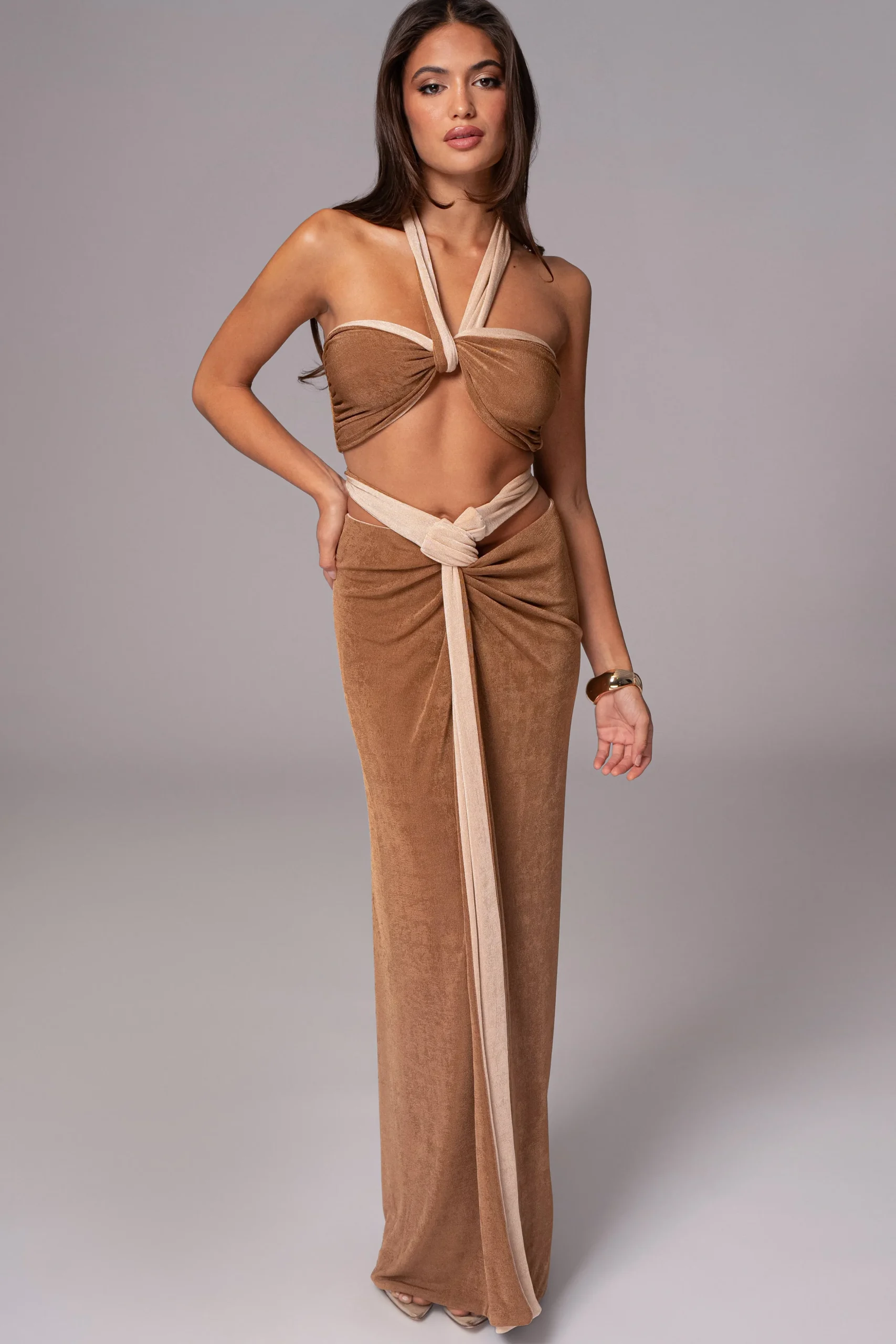 Brown/Beige Venus Reversible Skirt Set