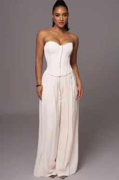 Buttercream Clara Wide Leg Pleated Trousers