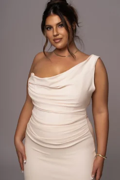 Buttercream Denim Krishna One Shoulder Maxi Dress