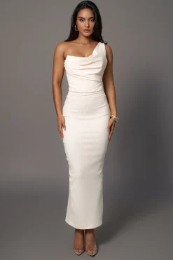 Buttercream Denim Krishna One Shoulder Maxi Dress