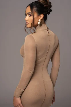 Camel Fame Mock Neck Maxi Dress