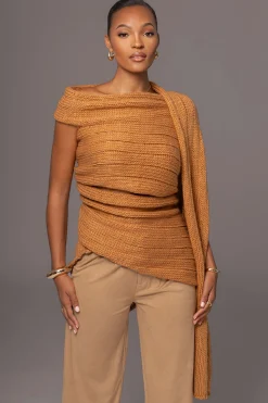 Camel Soft Life Cable Knit Sweater Top