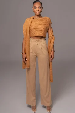 Camel Soft Life Cable Knit Sweater Top