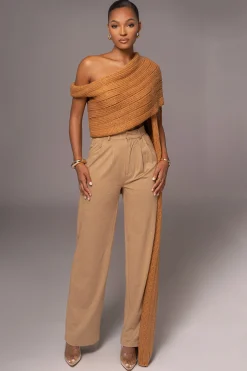 Camel Soft Life Cable Knit Sweater Top