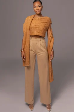 Camel Soft Life Cable Knit Sweater Top