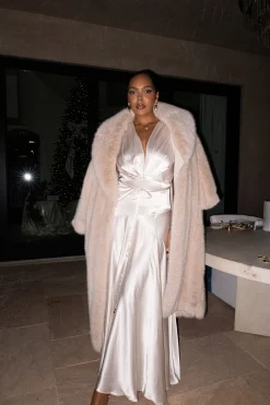 Champagne Amalia Satin Maxi Dress