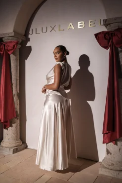 Champagne Amalia Satin Maxi Dress